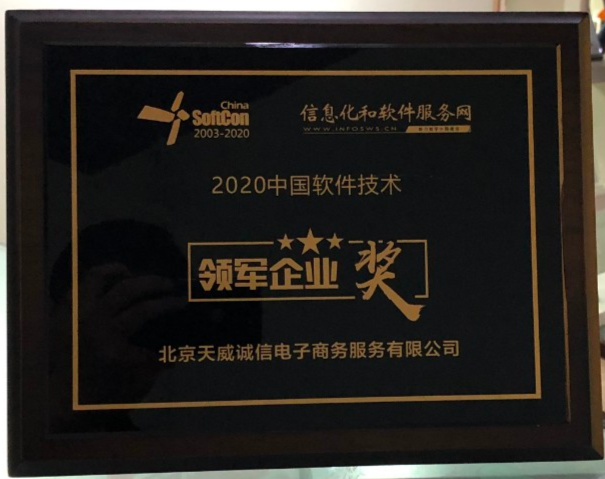 天威誠信榮獲2020中國軟件技術(shù)領(lǐng)軍企業(yè)獎